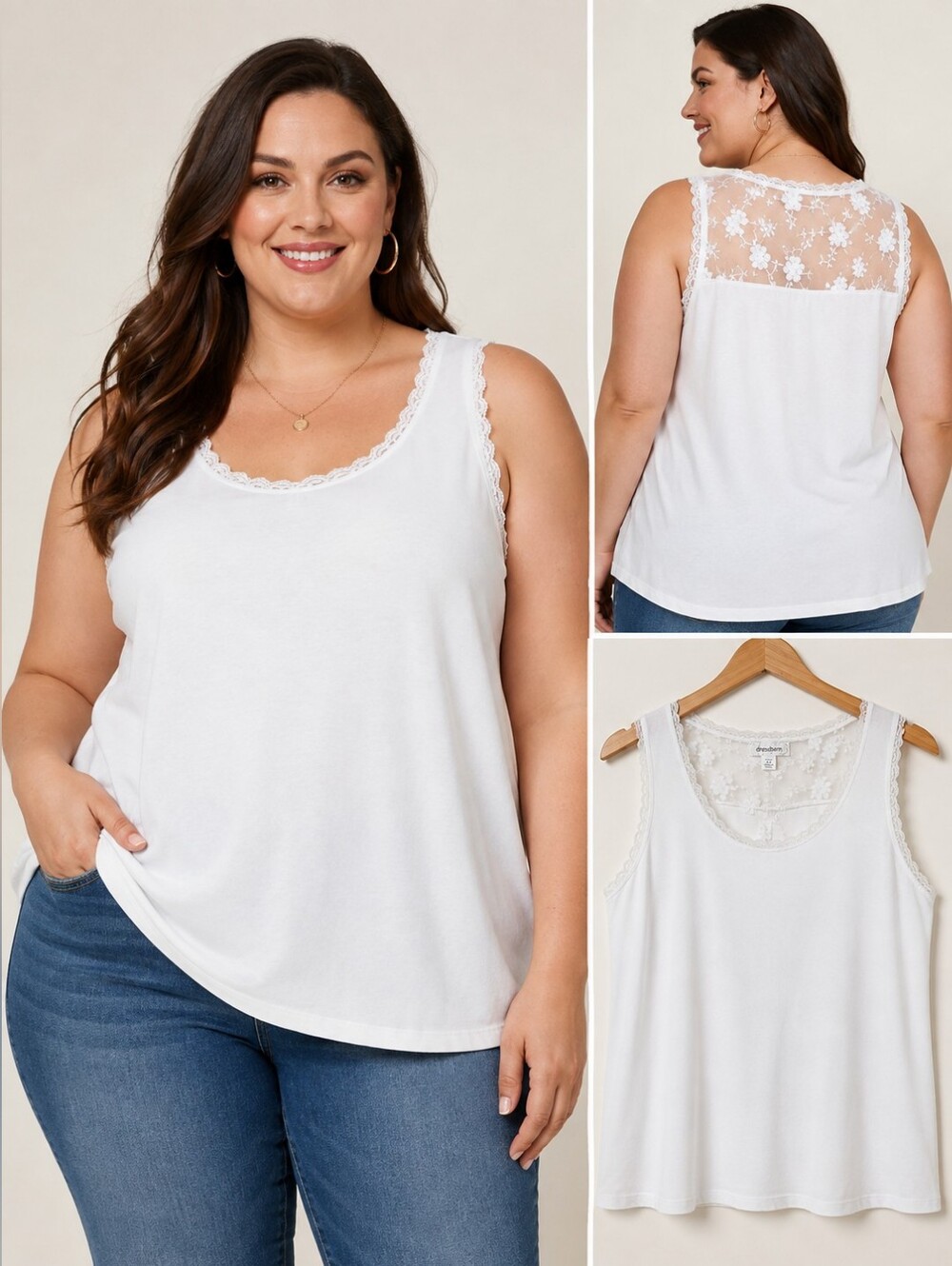 🤍 Dressbarn Plus Size 1X White Lace Back Tank Top Cottagecore Romantic